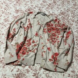 Floral Beige and Red Women's Sweater